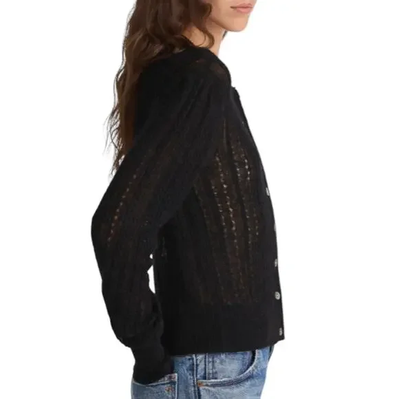 Madewell Pointelle Stitch Cardigan Women Size M Black Alpaca Blend NW803 New - Picture 4 of 10